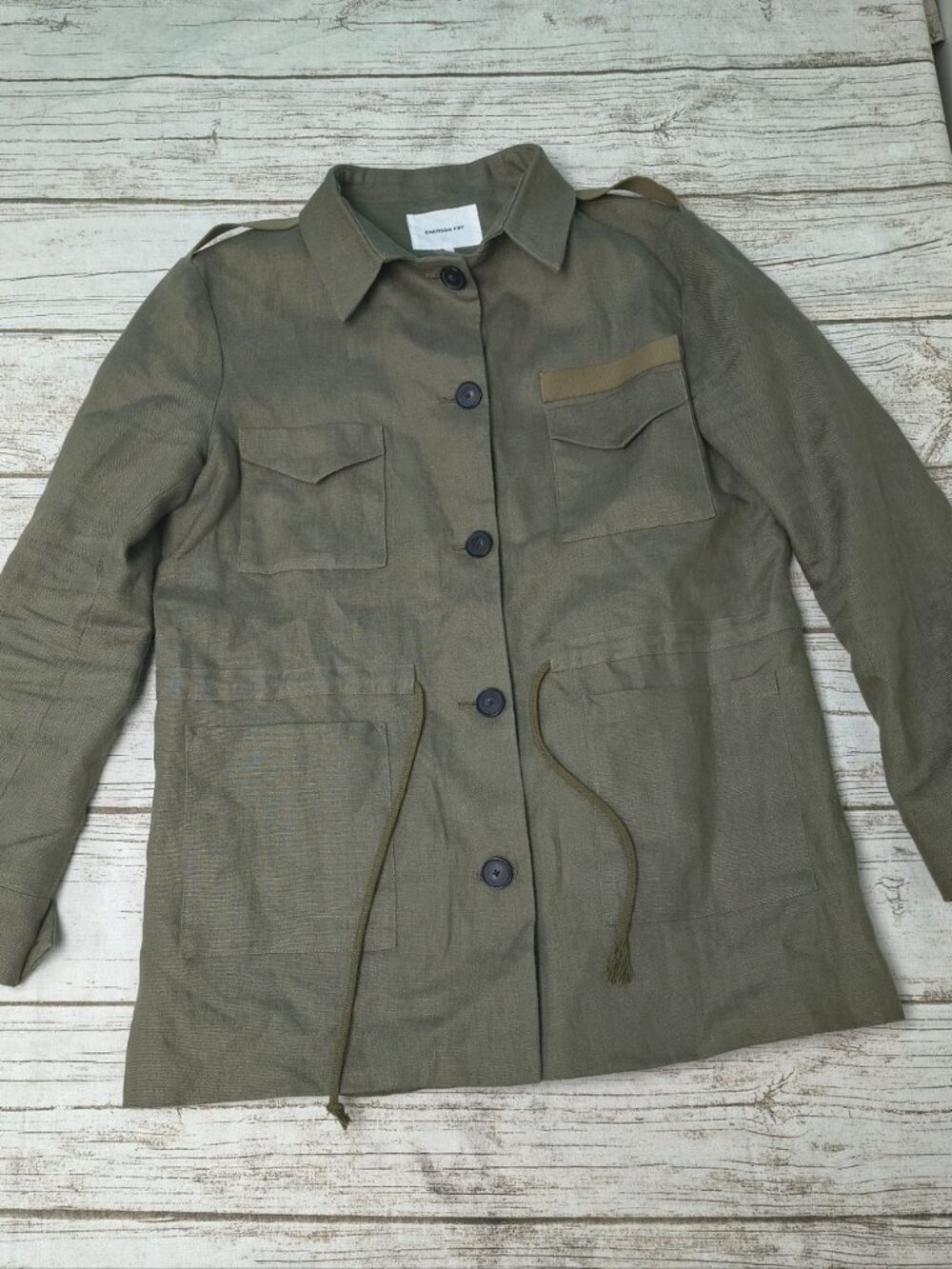 Emerson Fry Little Army Green Linen Fully Lined Jacket USA Made Small EUC